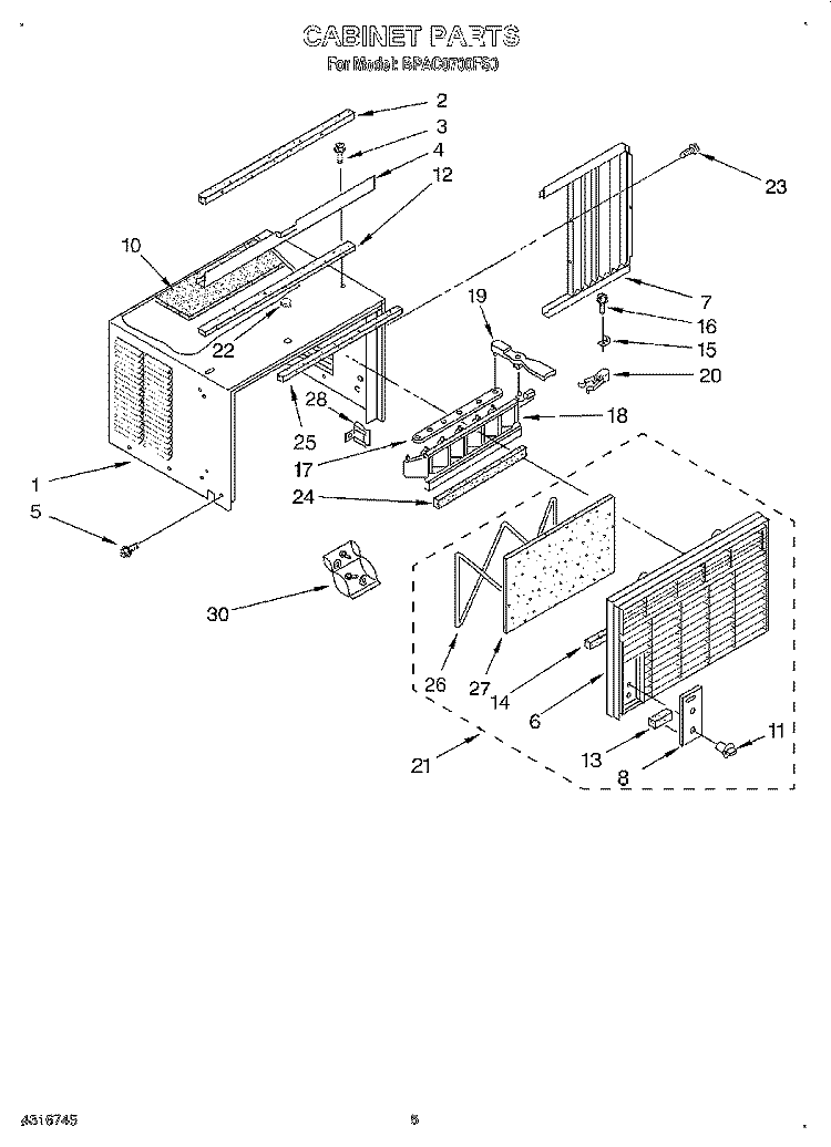 CABINET Diagram and Parts List for BPAC0700FS0  KitchenAid Air Conditioner