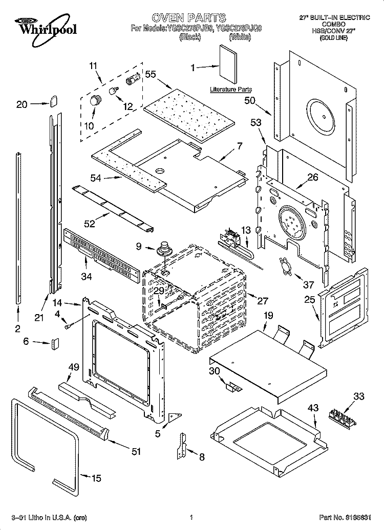 OVEN PARTS Diagram and Parts List for YGSC278PJB0  Whirlpool Microwave Oven Combo