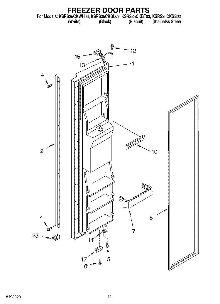 FREEZER DOOR PARTS Diagram and Parts List for KSRS25CKWH03  KitchenAid Refrigerator