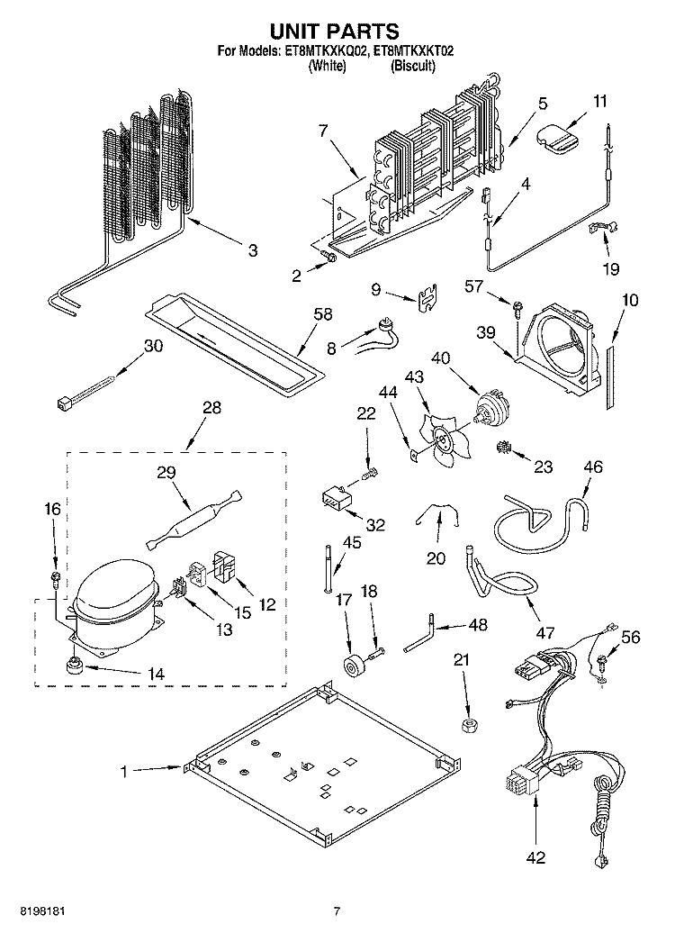 UNIT Diagram and Parts List for ET8MTKXKT02  Whirlpool Refrigerator