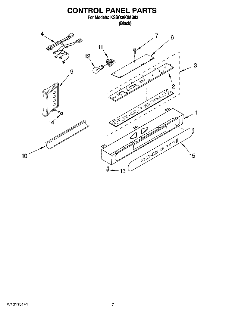 CONTROL PANEL PARTS Diagram and Parts List for KSSO36QMB03  KitchenAid Refrigerator