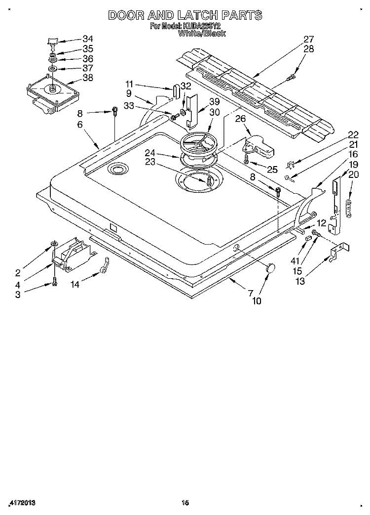 DOOR AND LATCH Diagram and Parts List for KUDA23SY2  KitchenAid Dishwasher