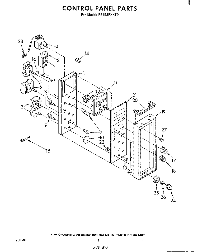 CONTROL PANEL Diagram and Parts List for RE963PXKT0  Whirlpool Range