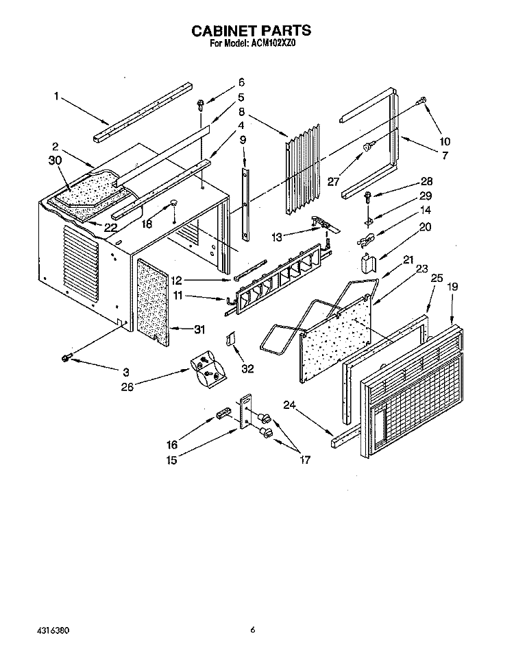 CABINET Diagram and Parts List for ACM102XZ0  Whirlpool Air Conditioner