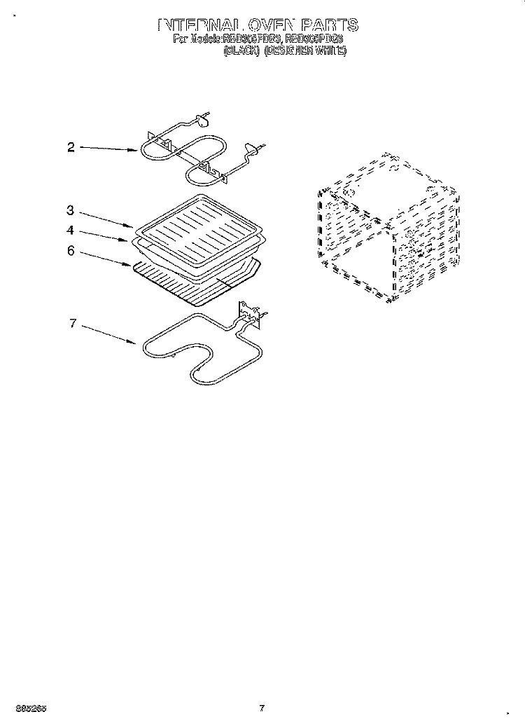 INTERNAL OVEN Diagram and Parts List for RBD305PDB3  Whirlpool Wall Oven