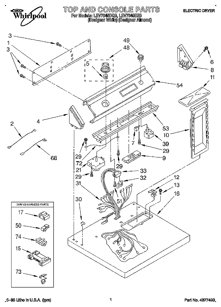 SECTION Diagram and Parts List for LEV7848DZ0  Whirlpool Dryer