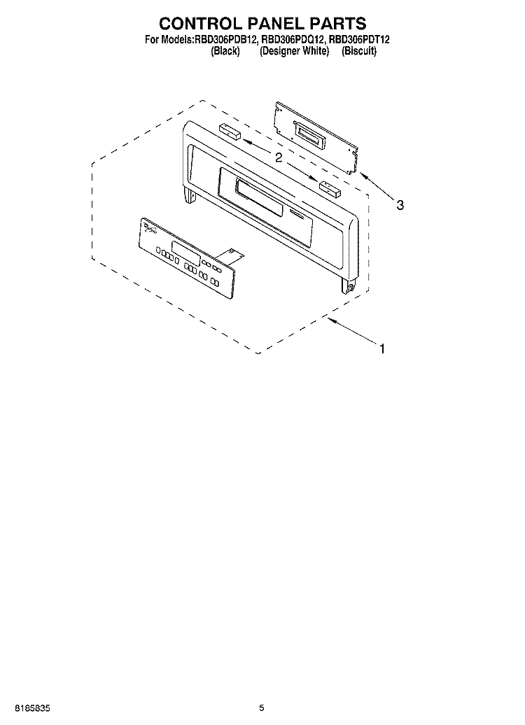 CONTROL PANEL Diagram and Parts List for RBD306PDQ12  Whirlpool Wall Oven