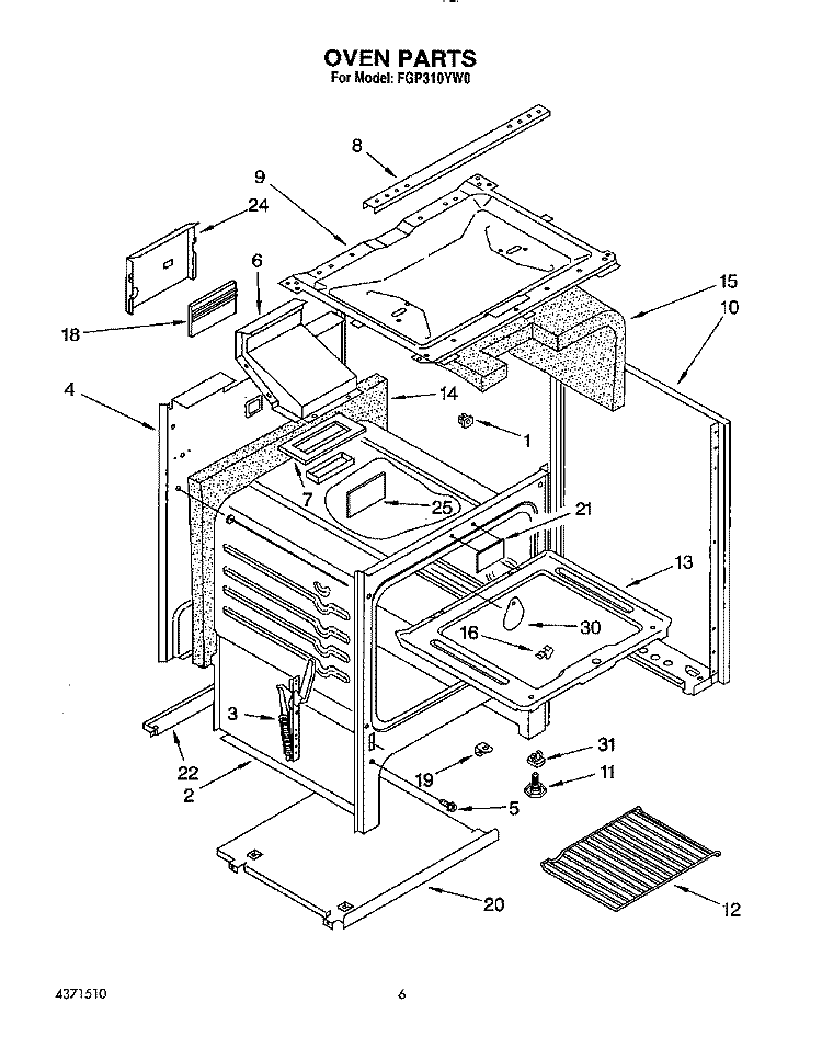 OVEN Diagram and Parts List for FGP310YW0  Roper Range