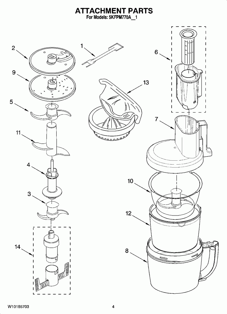 ATTACHMENT PARTS Diagram and Parts List for 5KFPM770PM1  KitchenAid Food Processor