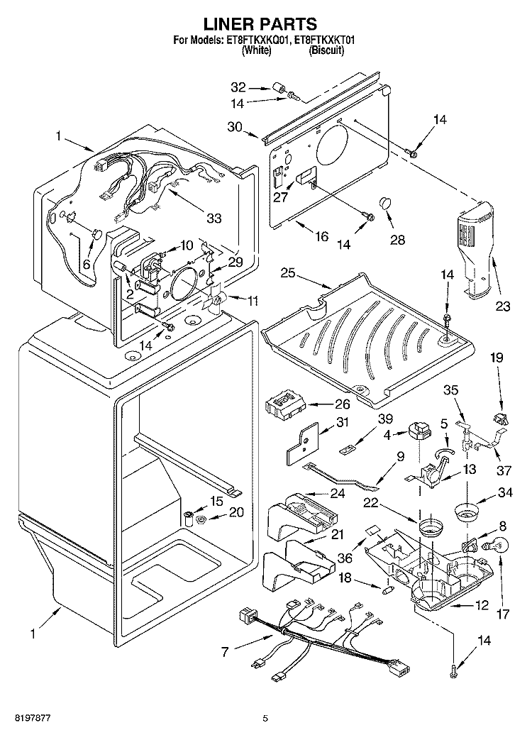 LINER Diagram and Parts List for ET8FTKXKT01  Whirlpool Refrigerator