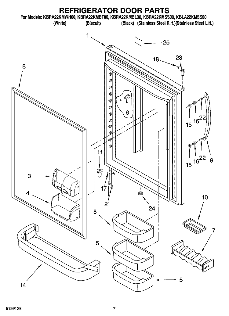 REFRIGERATOR DOOR PARTS Diagram and Parts List for KBLA22KMSS00  KitchenAid Refrigerator