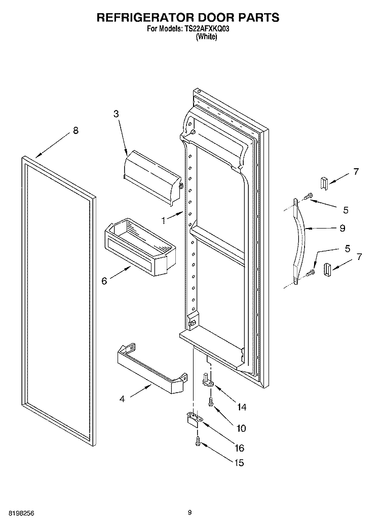 REFRIGERATOR DOOR Diagram and Parts List for TS22AFXKQ03  Estate Refrigerator