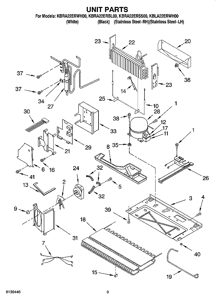 UNIT PARTS Diagram and Parts List for KBLA22ERWH00  Whirlpool Refrigerator
