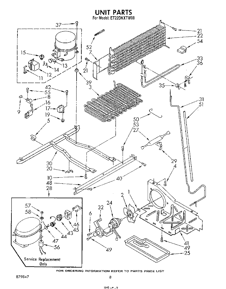 UNIT Diagram and Parts List for ET22DKXTG00  Whirlpool Refrigerator