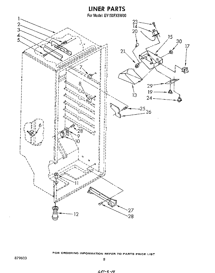 LINER Diagram and Parts List for EV150FXSW00  Whirlpool Freezer