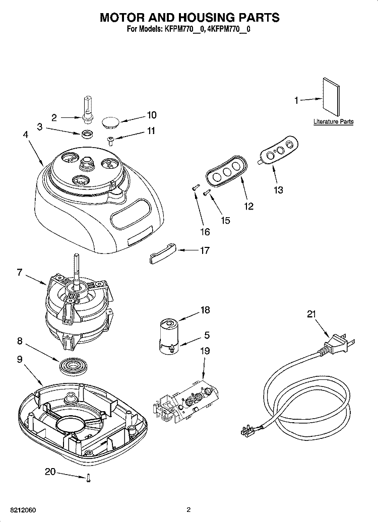 MOTOR AND HOUSING PARTS Diagram and Parts List for 4KFPM770NK0  KitchenAid Food Processor