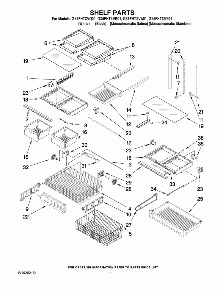 SHELF PARTS Diagram and Parts List for GX5FHTXVA01  Whirlpool Refrigerator