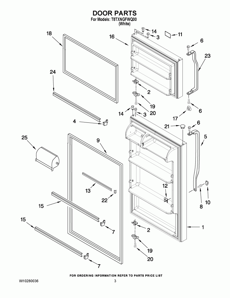 DOOR PARTS Diagram and Parts List for T8TXNGFWQ00  Estate Refrigerator