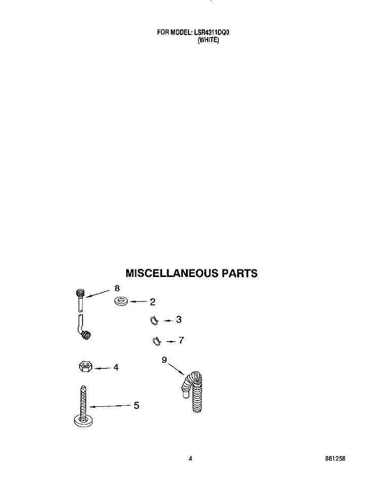 MISCELLANEOUS Diagram and Parts List for LSR4311DQ0  Whirlpool Washer