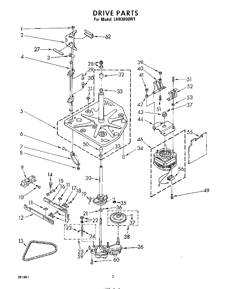DRIVE Diagram and Parts List for LHB3000W1  Whirlpool Washer