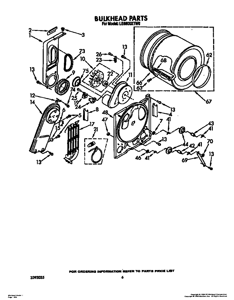 SECTION Diagram and Parts List for LE6800XTG0  Whirlpool Dryer