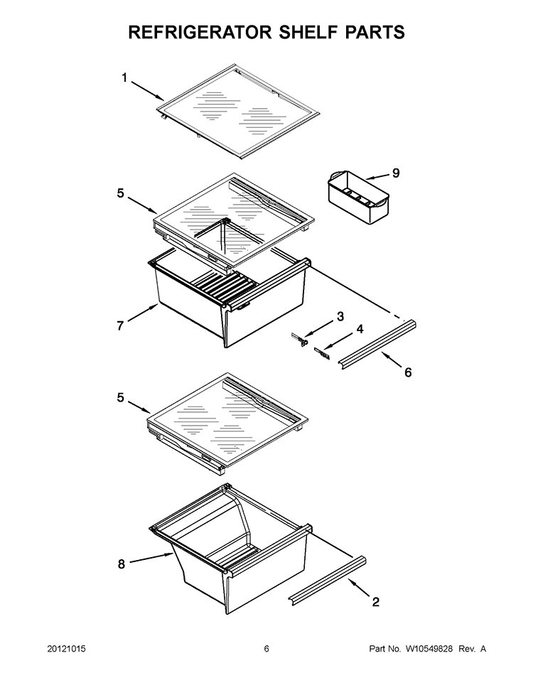 REFRIGERATOR SHELF PARTS Diagram and Parts List for 6ISC21N4AF00  Whirlpool Refrigerator
