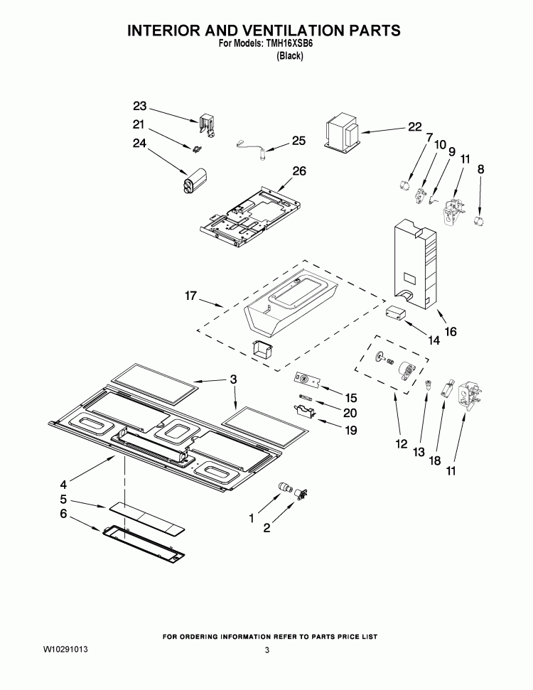 INTERIOR AND VENTILATION PARTS Diagram and Parts List for TMH16XSB6  Estate Microwave