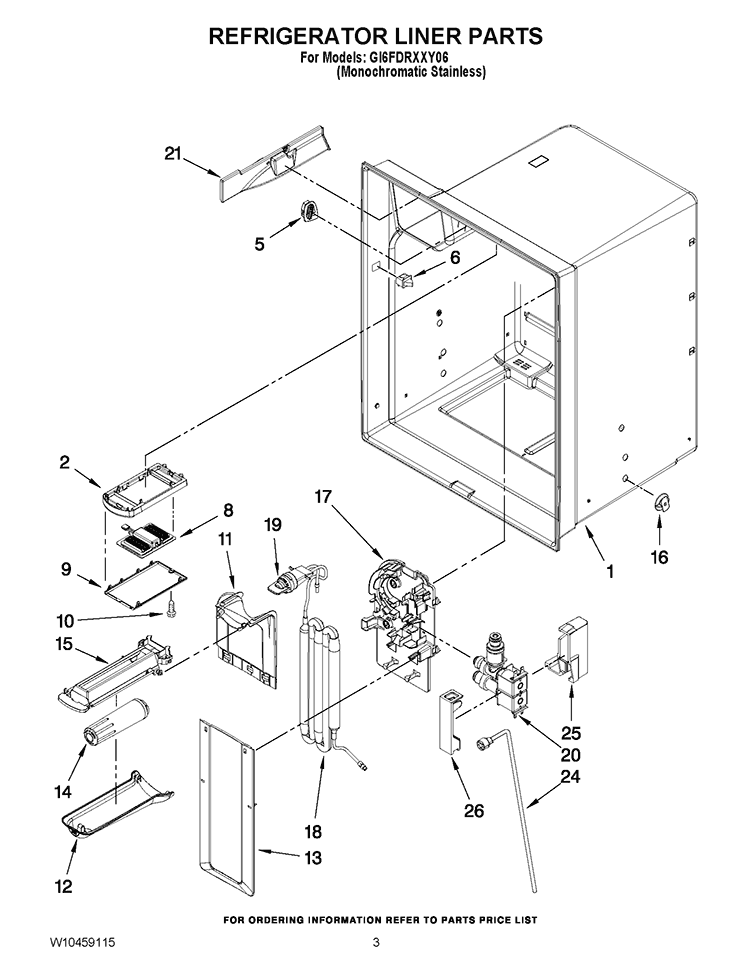 REFRIGERATOR LINER PARTS Diagram and Parts List for GI6FDRXXY06  Whirlpool Refrigerator