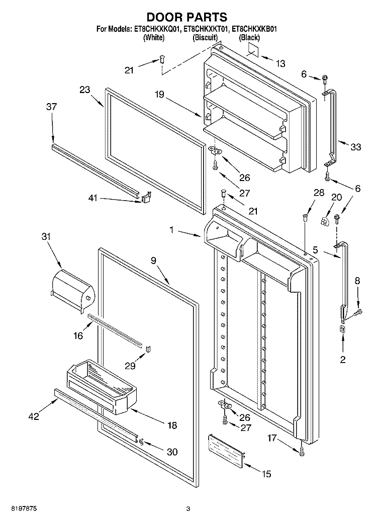 DOOR Diagram and Parts List for ET8CHKXKT01  Whirlpool Refrigerator