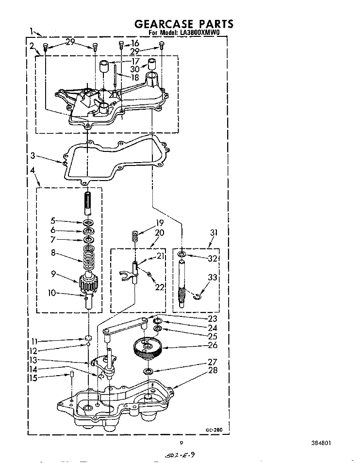 GEARCASE Diagram and Parts List for LA3800XMW0  Whirlpool Washer