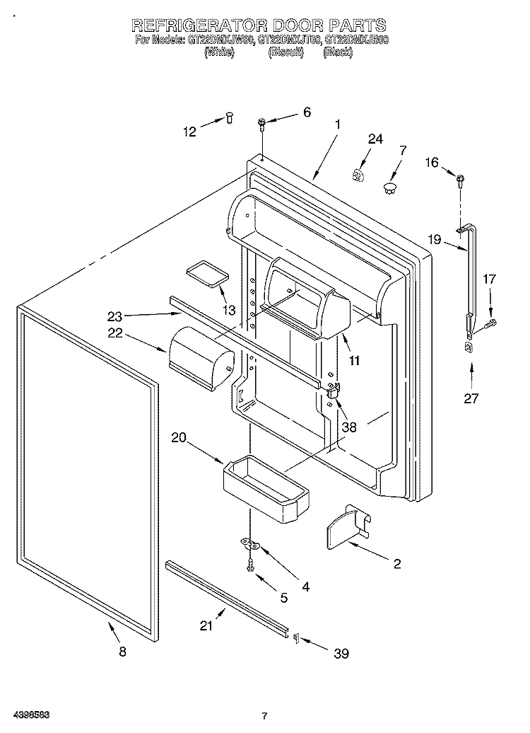 REFRIGERATOR DOOR Diagram and Parts List for GT22DMXJW00  Whirlpool Refrigerator