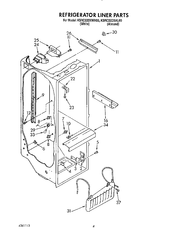 REFRIGERATOR LINER Diagram and Parts List for KSRC22DXWH00  KitchenAid Refrigerator