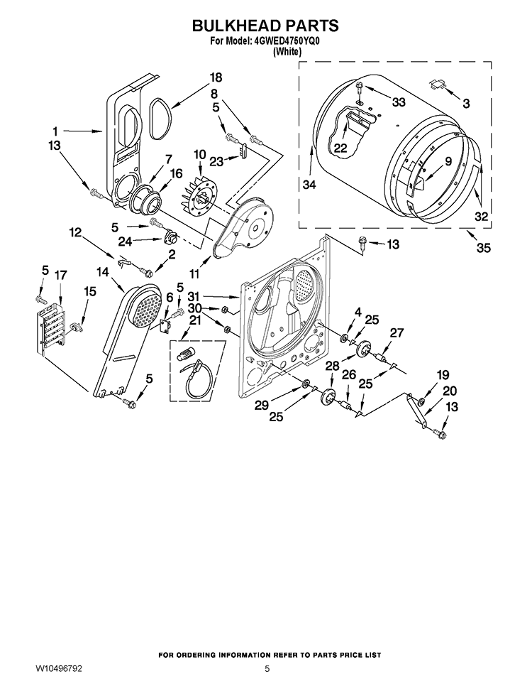 BULKHEAD PARTS Diagram and Parts List for 4GWED4750YQ0  Whirlpool Dryer