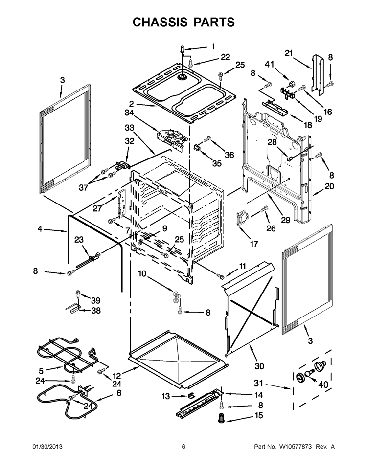 CHASSIS PARTS Diagram and Parts List for YWFC310S0BS0  Whirlpool Range