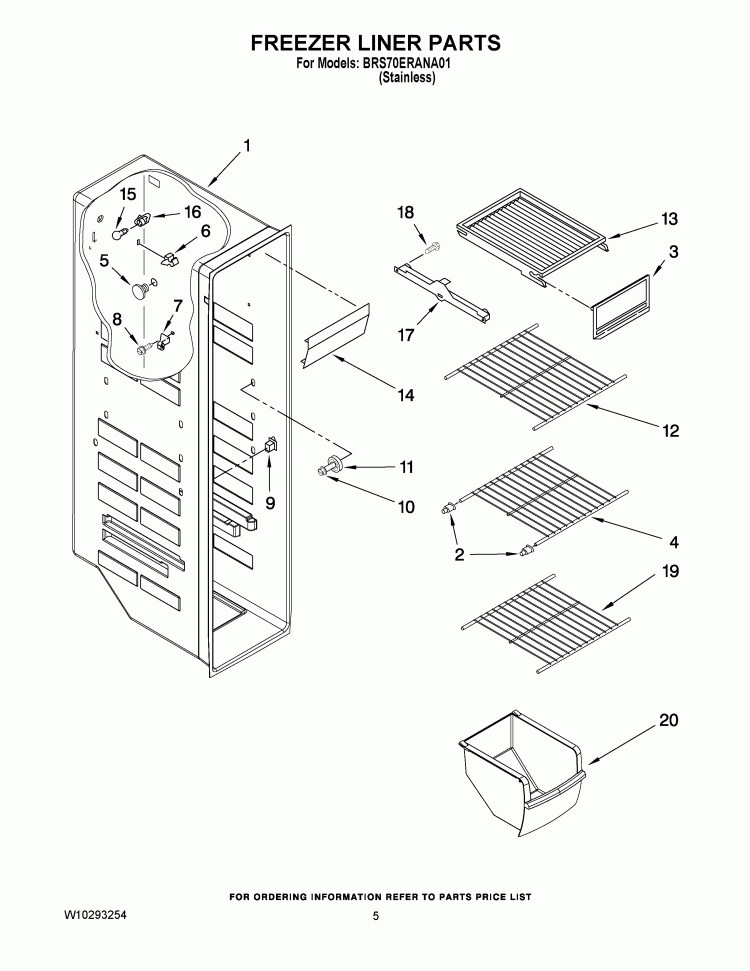 FREEZER LINER PARTS Diagram and Parts List for BRS70ERANA01  Whirlpool Refrigerator