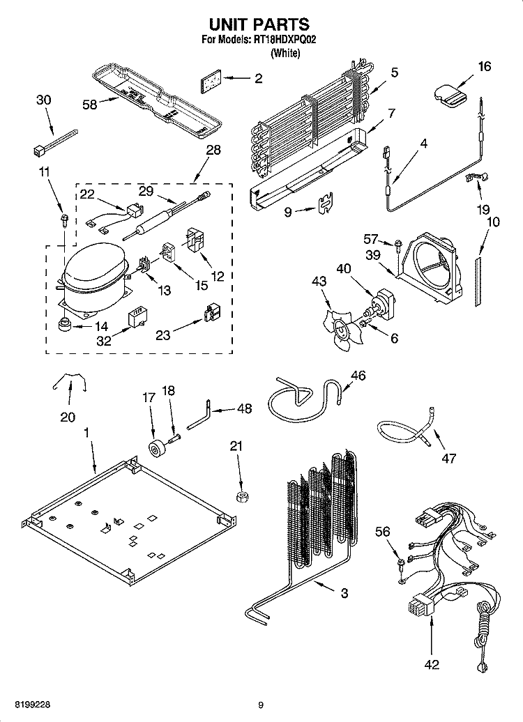 UNIT PARTS, OPTIONAL PARTS Diagram and Parts List for RT18HDXPQ02  Roper Refrigerator