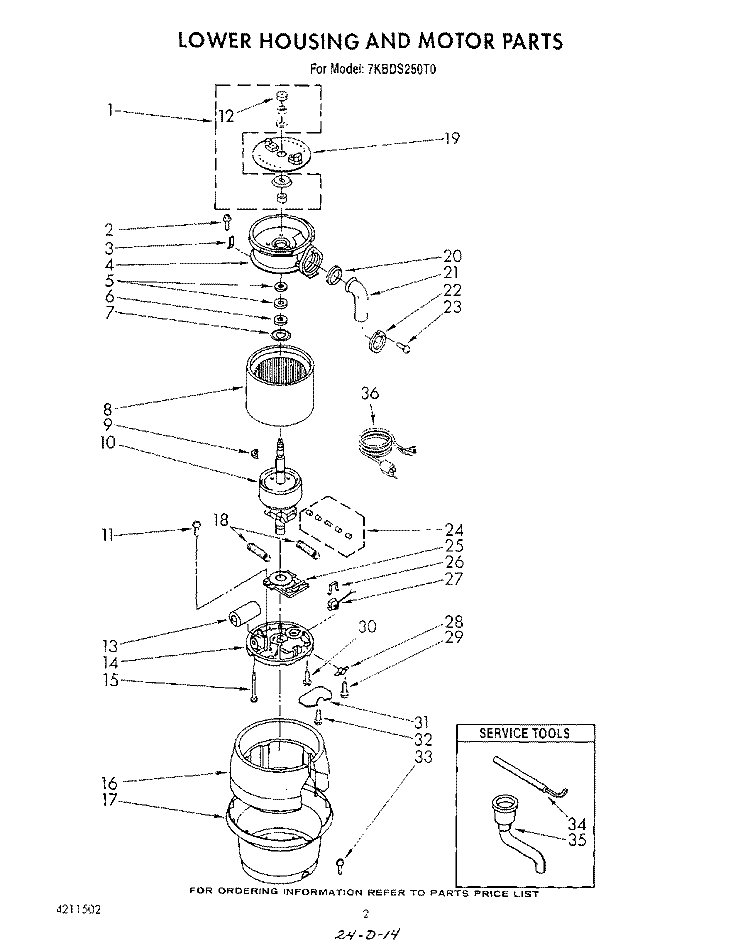 SECTION Diagram and Parts List for 7KBDS250T0  KitchenAid Food Waste Disposer