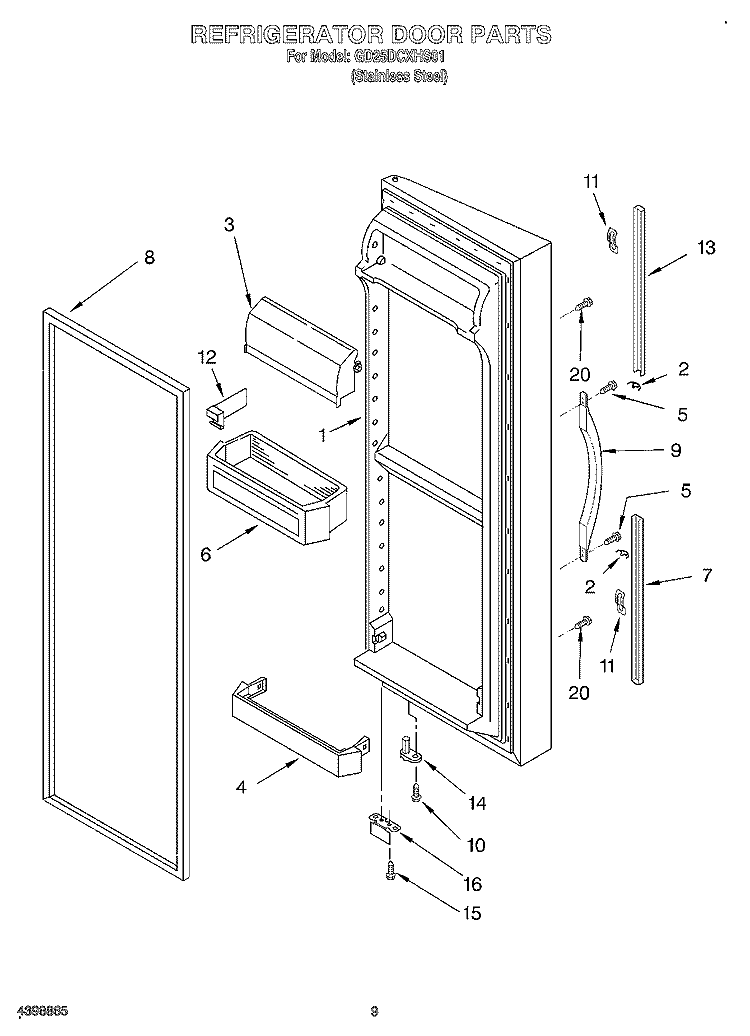 REFRIGERATOR DOOR Diagram and Parts List for GD25DCXHS01  Whirlpool Refrigerator