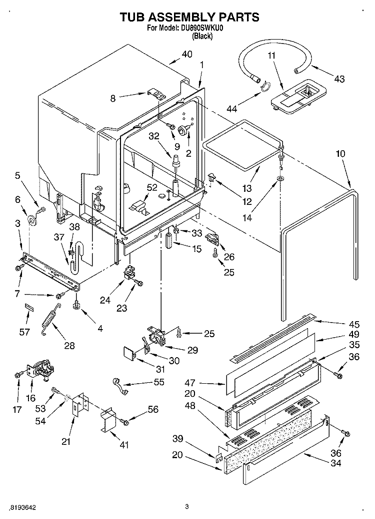TUB ASSEMBLY Diagram and Parts List for DU890SWKU0  Whirlpool Dishwasher