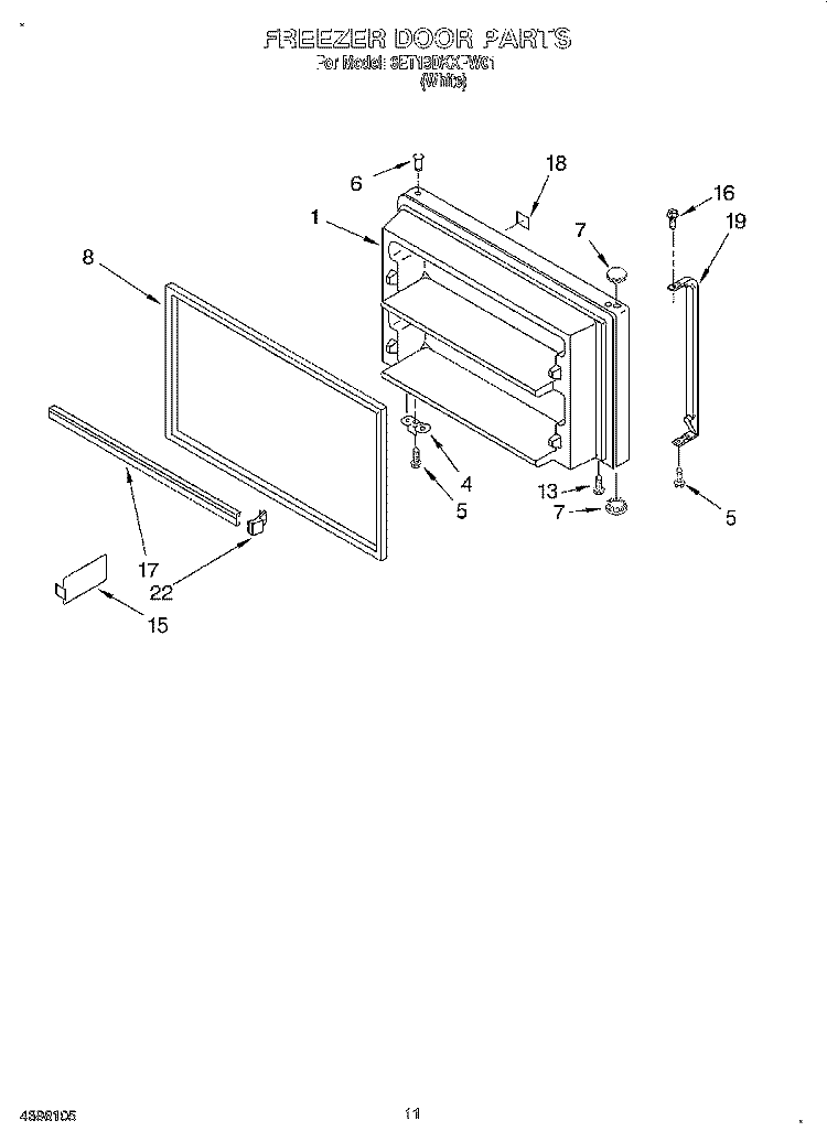 FREEZER DOOR, LIT/OPTIONAL Diagram and Parts List for 6ET19DKXFW01  Whirlpool Refrigerator