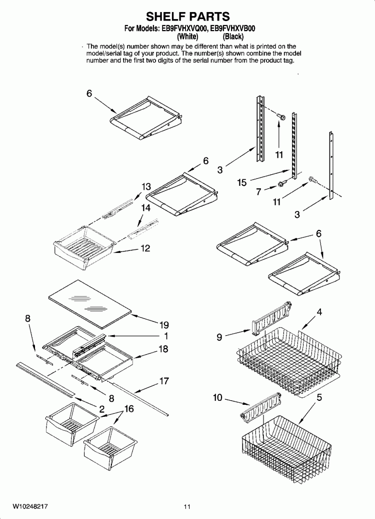 SHELF PARTS, OPTIONAL PARTS Diagram and Parts List for EB9FVHXVB00  Whirlpool Refrigerator