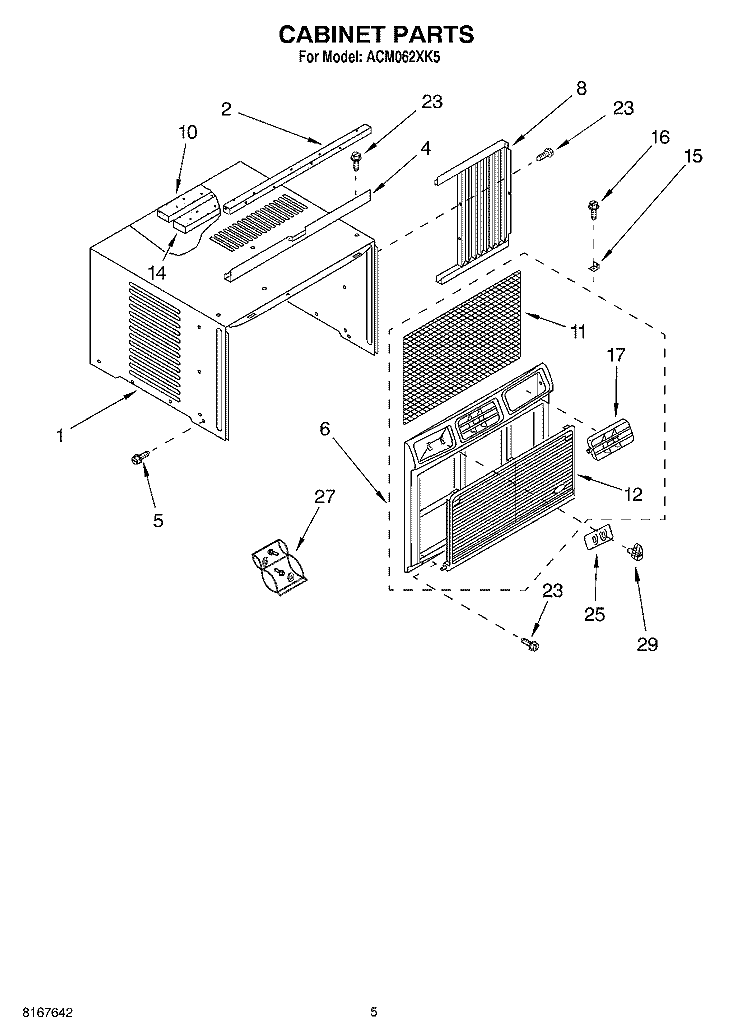 CABINET Diagram and Parts List for ACM062XK5  Whirlpool Air Conditioner