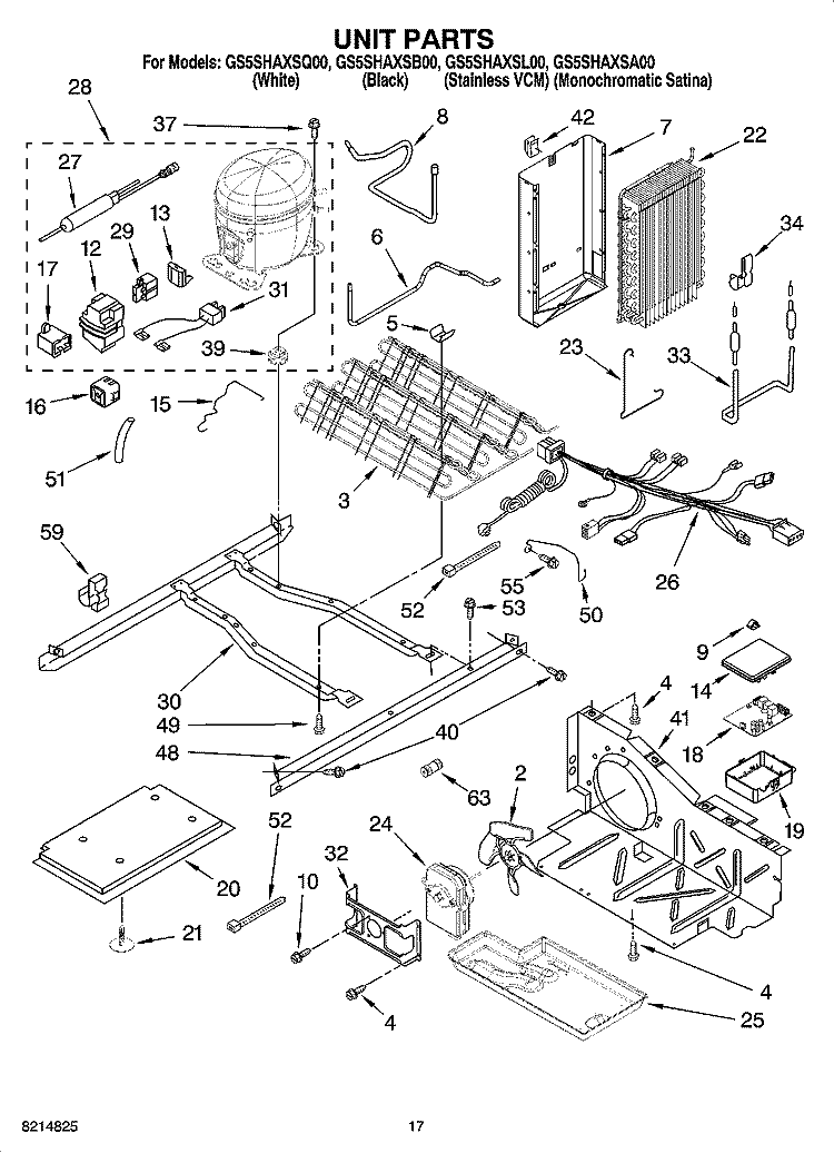 UNIT PARTS Diagram and Parts List for GS5SHAXSA00  Whirlpool Refrigerator