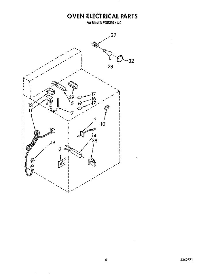 OVEN ELECTRICAL Diagram and Parts List for FGS397XW0  Roper Range