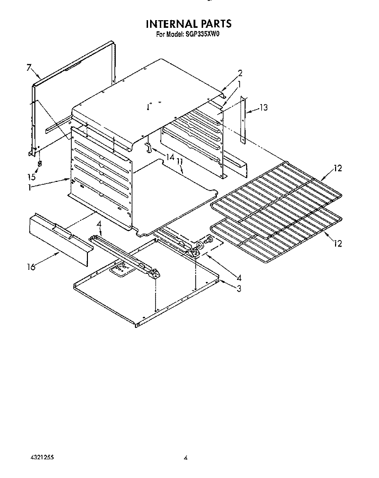 INTERNAL Diagram and Parts List for SGP335XW0  Roper Range