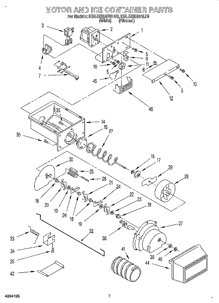MOTOR AND ICE CONTAINER Diagram and Parts List for KSUS22QDWH00  KitchenAid Refrigerator