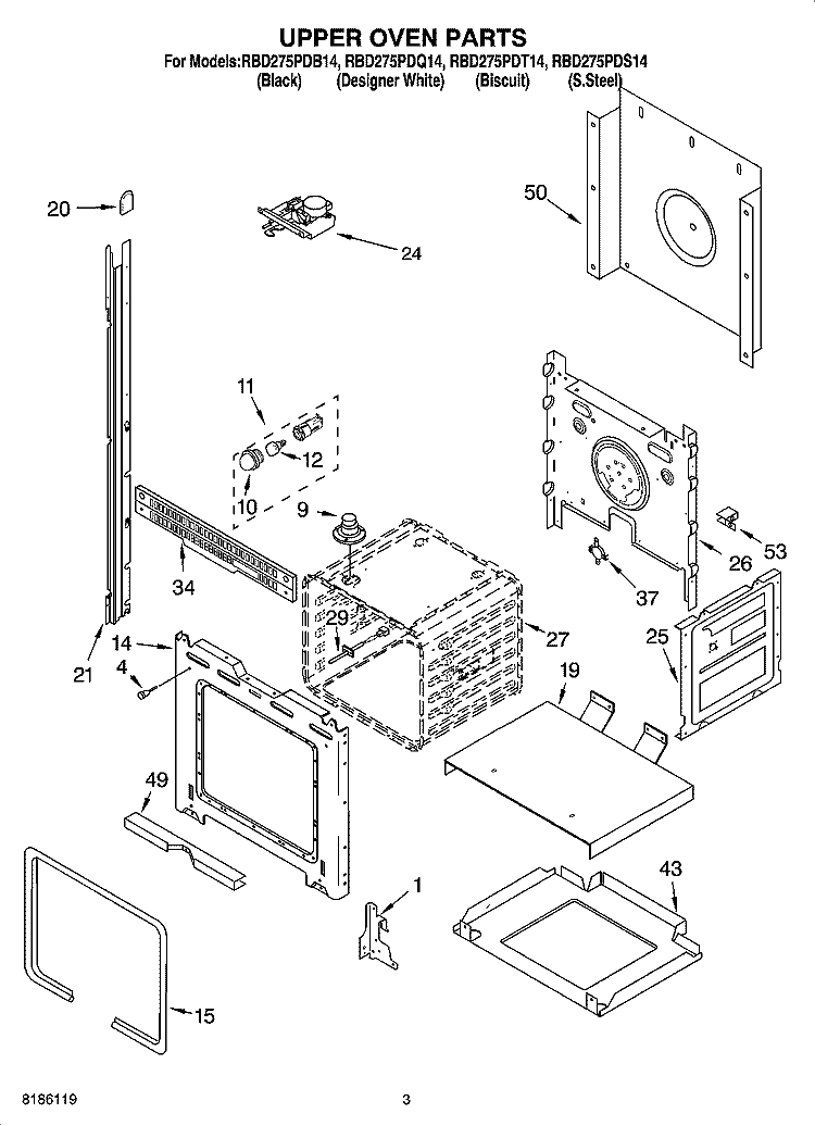 UPPER OVEN PARTS Diagram and Parts List for RBD275PDS14  Whirlpool Wall Oven