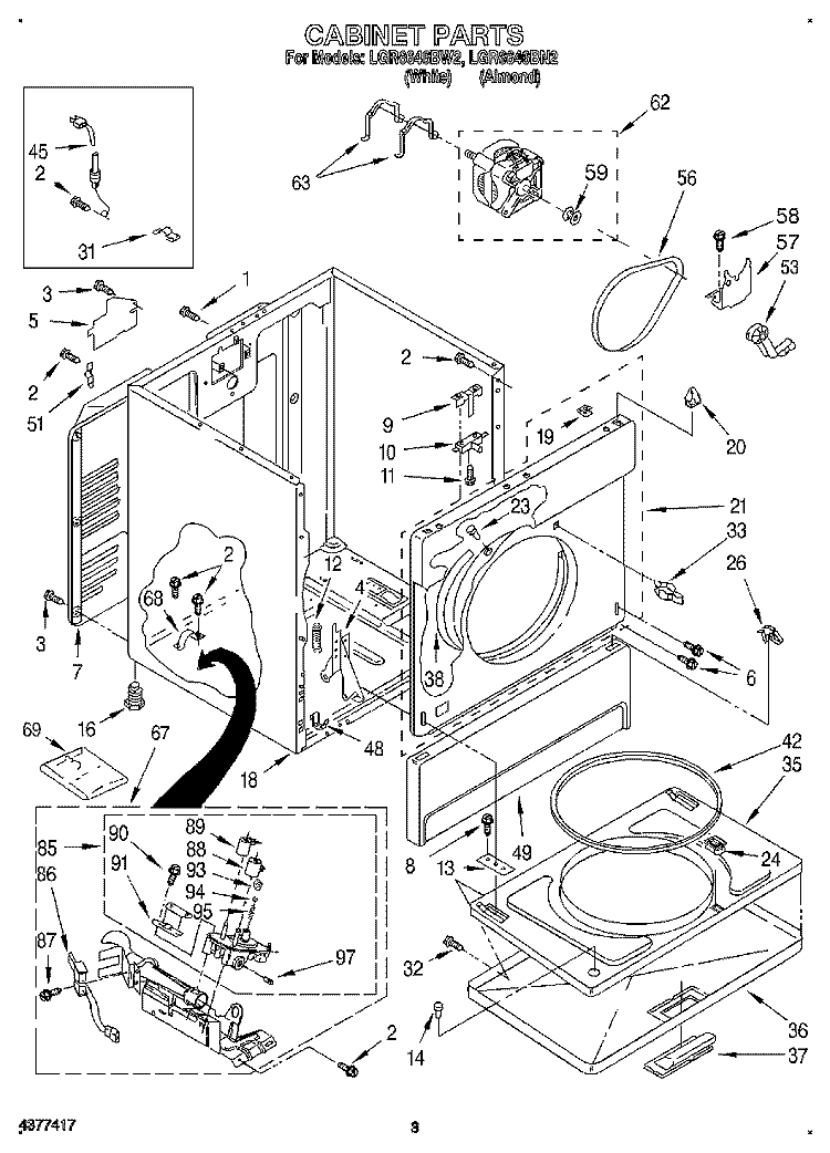 CABINET Diagram and Parts List for LGR6646BN2  Whirlpool Dryer