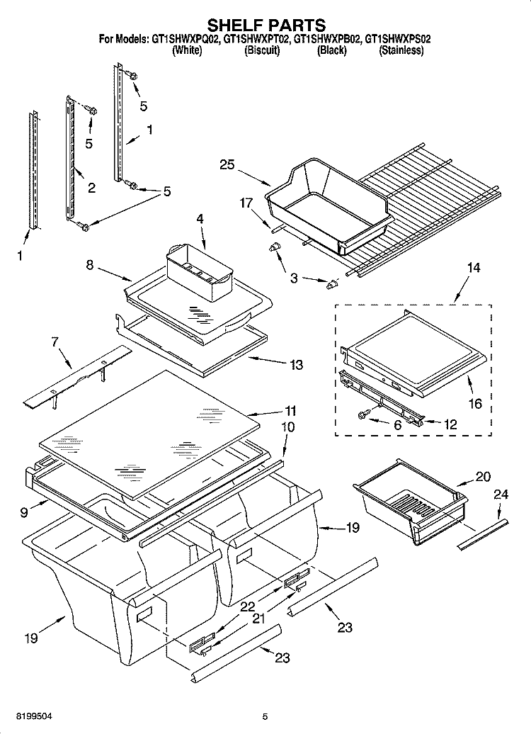 SHELF PARTS Diagram and Parts List for GT1SHWXPS02  Whirlpool Refrigerator