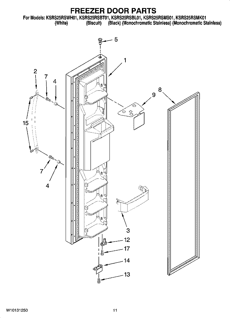 FREEZER DOOR PARTS Diagram and Parts List for KSRS25RSMS01  KitchenAid Refrigerator
